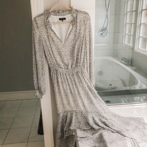 1 State white leopard high-low dress